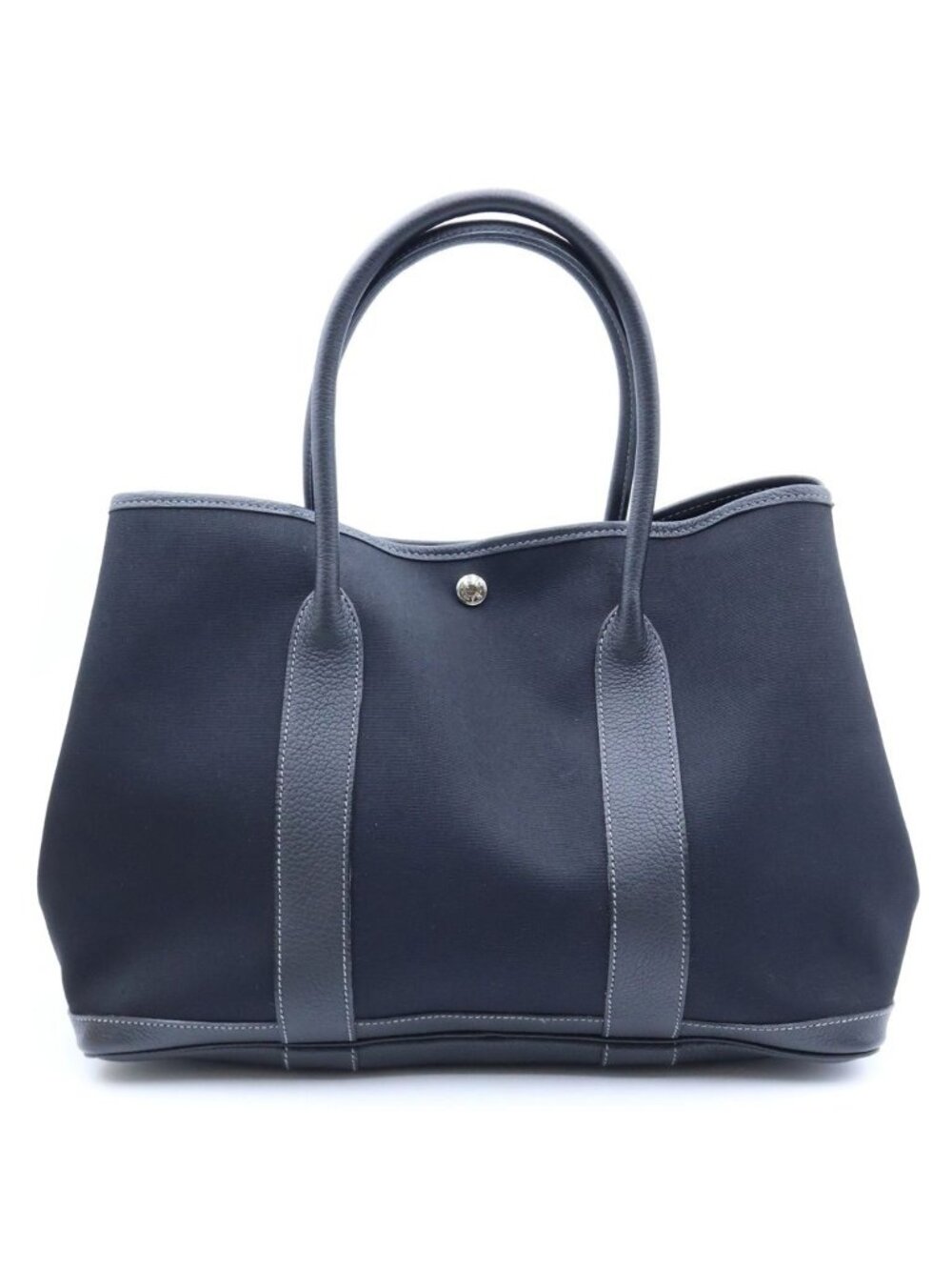 Hermes Garden Party PM Tote Bag Black Negonda Canvas Silver